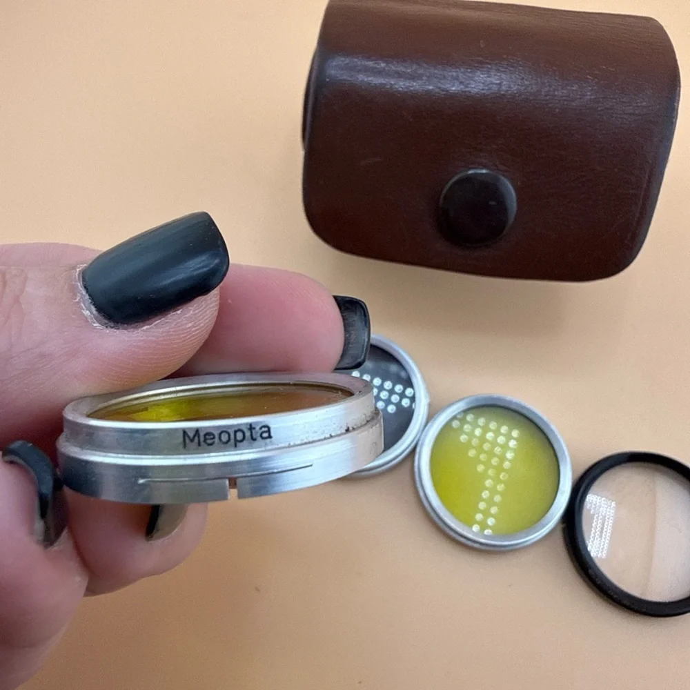 VTG 4 MEOPTA camera Lens Filters/pax leather case with hood